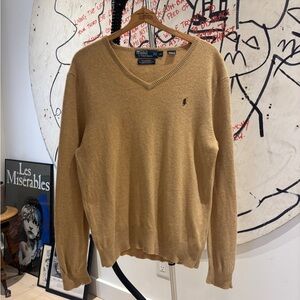 Vintage 90s Polo Ralph Lauren Pure Lambswool Distressed V-Neck Sweater